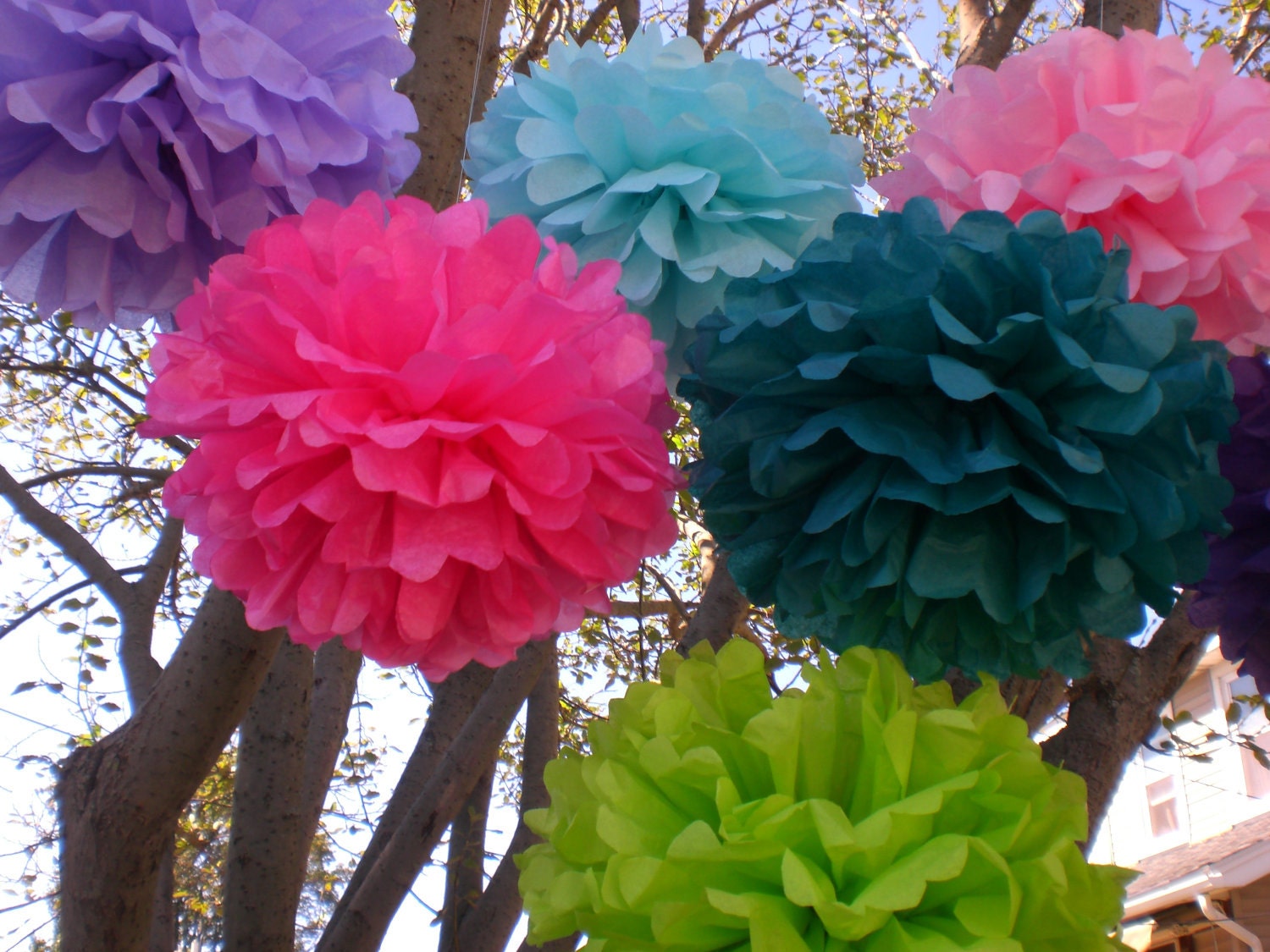 Wedding Decor.. 15 Tissue Paper Pom Poms Plus 3 Flowers...ANY COLORS..Wedding and Bridal Shower Decor Il_570xn