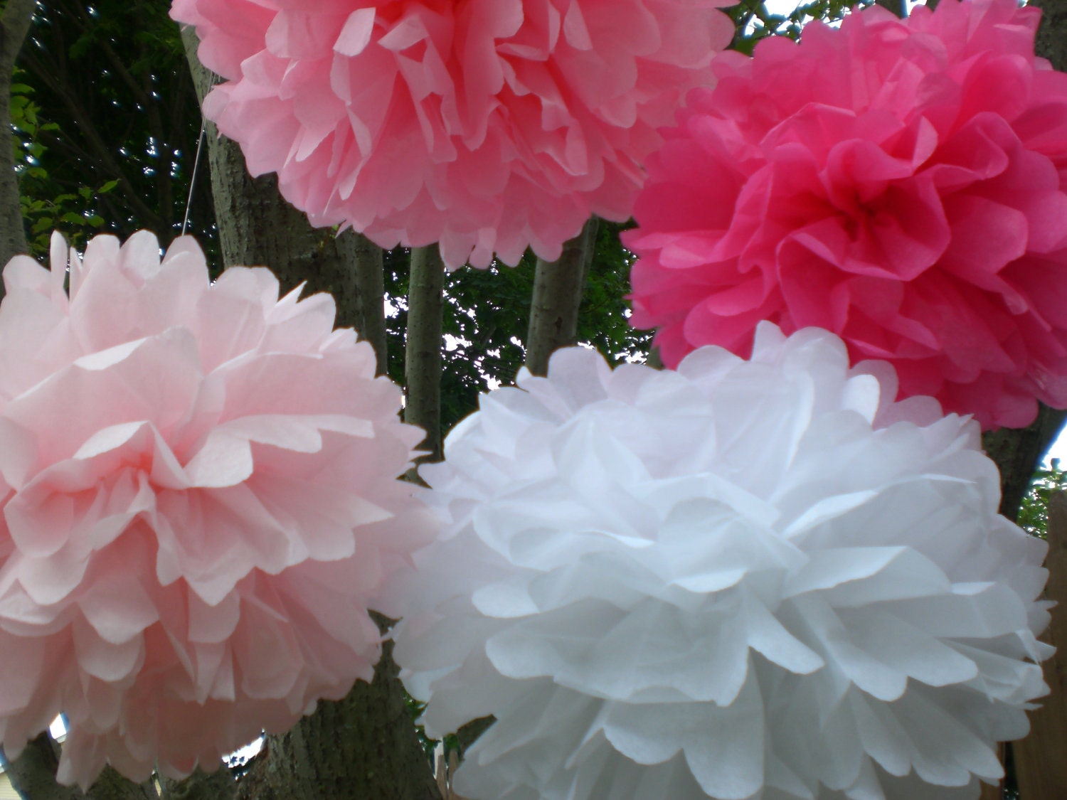 5 Tissue Paper Poms Plus 3 Paper Flowers...ANY COLORS