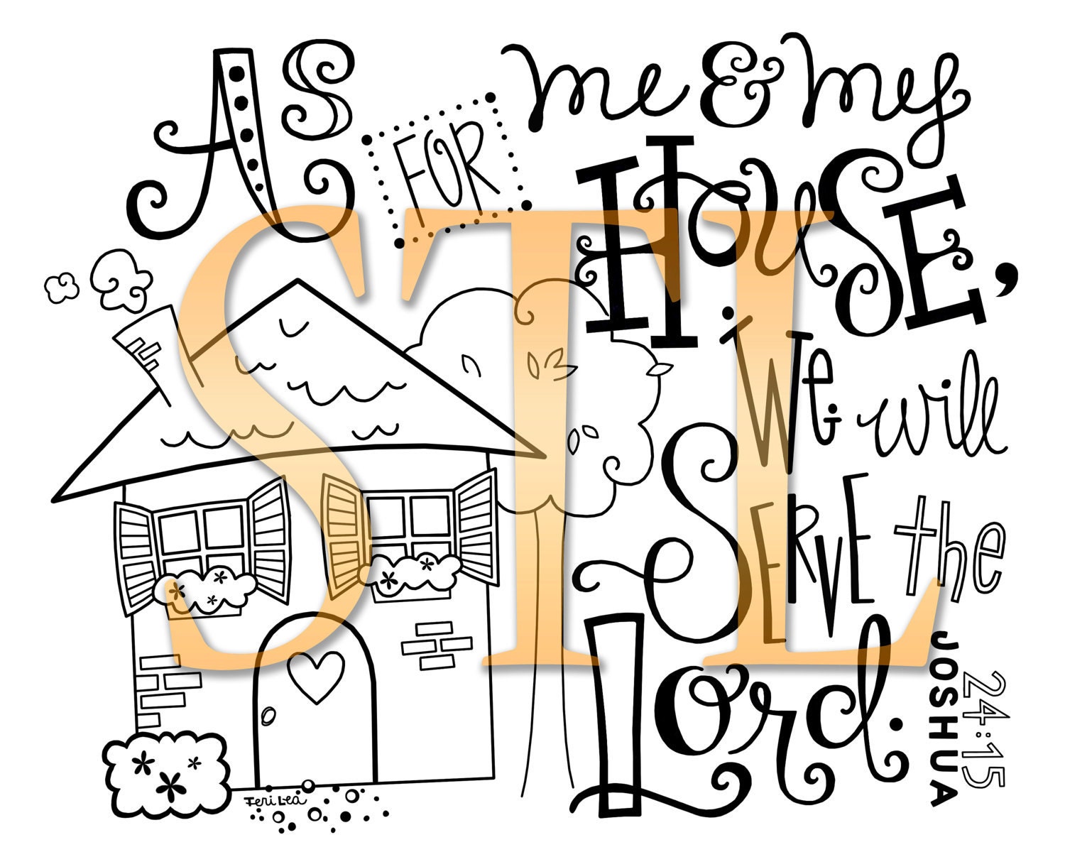 Joshua  24:15 Bible Verse Hand - drawn Art - Printed on 8x10 Matte Photo Paper