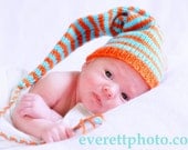 ON SALE Knit Toddler  Baby Childrens Hat - Pixie - Carrot Orange, Aqua -Or Any Colors, Size  - Cute Baby Gift or Photo Prop