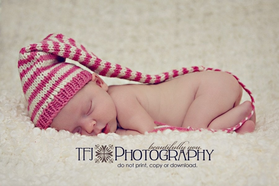ON SALE Knit Pixie Baby Childrens Hat - Rasbperry, White - Or Any Colors, Size  - Cute Baby Gift or Photo Prop