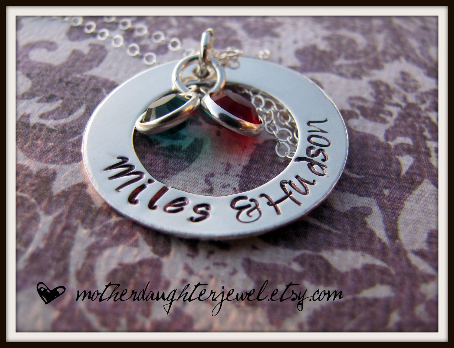 Mothers Day Gift Personalized Necklace - Hand Stamped Mommy Jewelry - Washer Necklace Open Circle - Sterling Silver with Birthstone