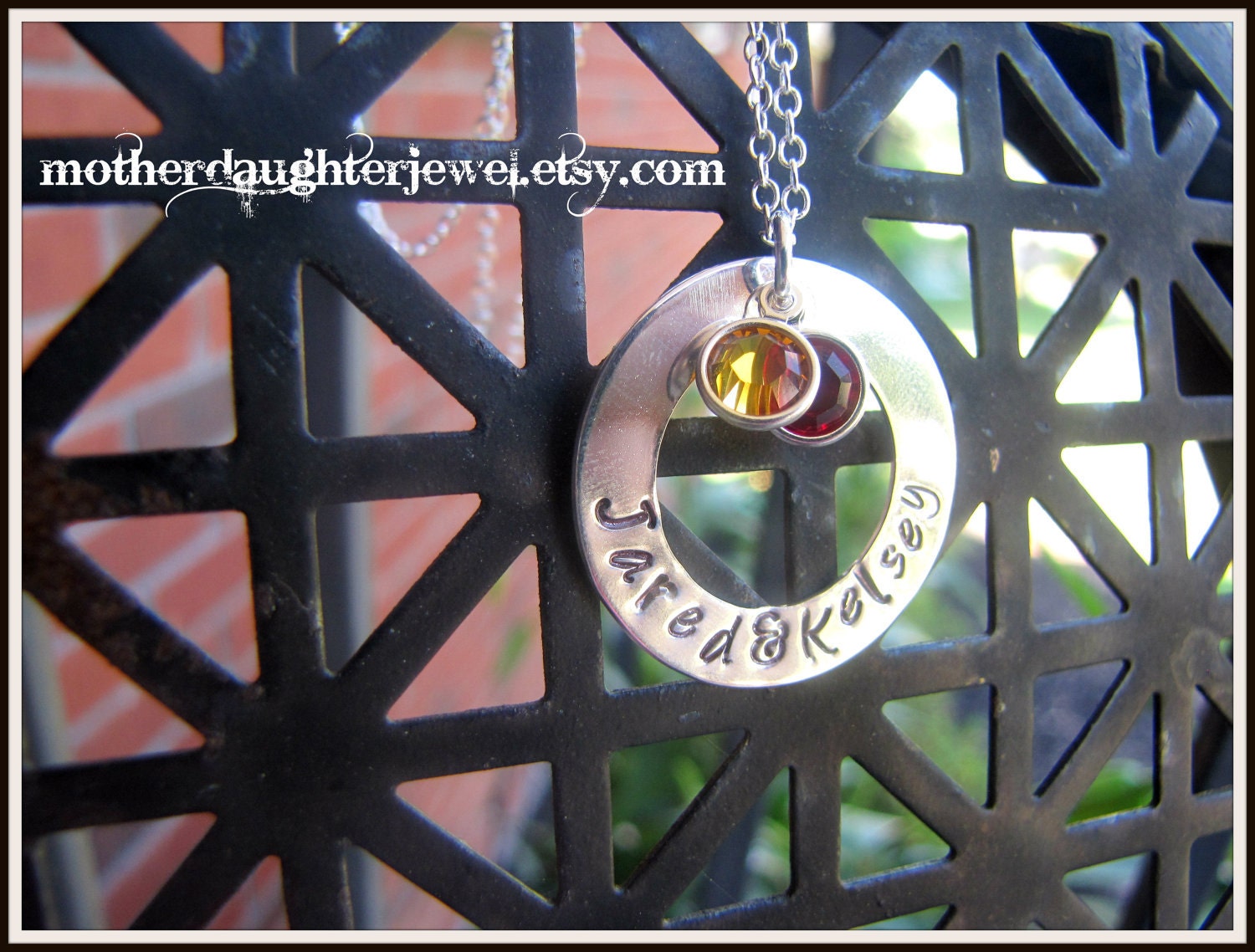 Personalized Necklace - Hand Stamped Mommy Jewelry - Washer Necklace Open Circle - Mommy Sterling Silver with Birthstone Drop