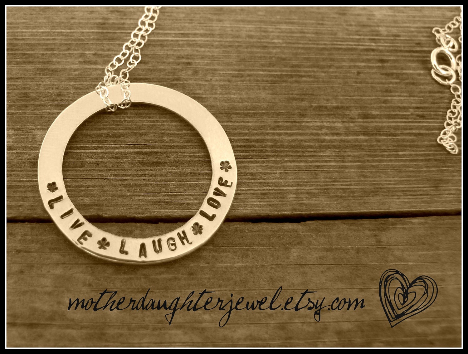 Live Laugh Love Hand Stamped Necklace in Sterling Silver