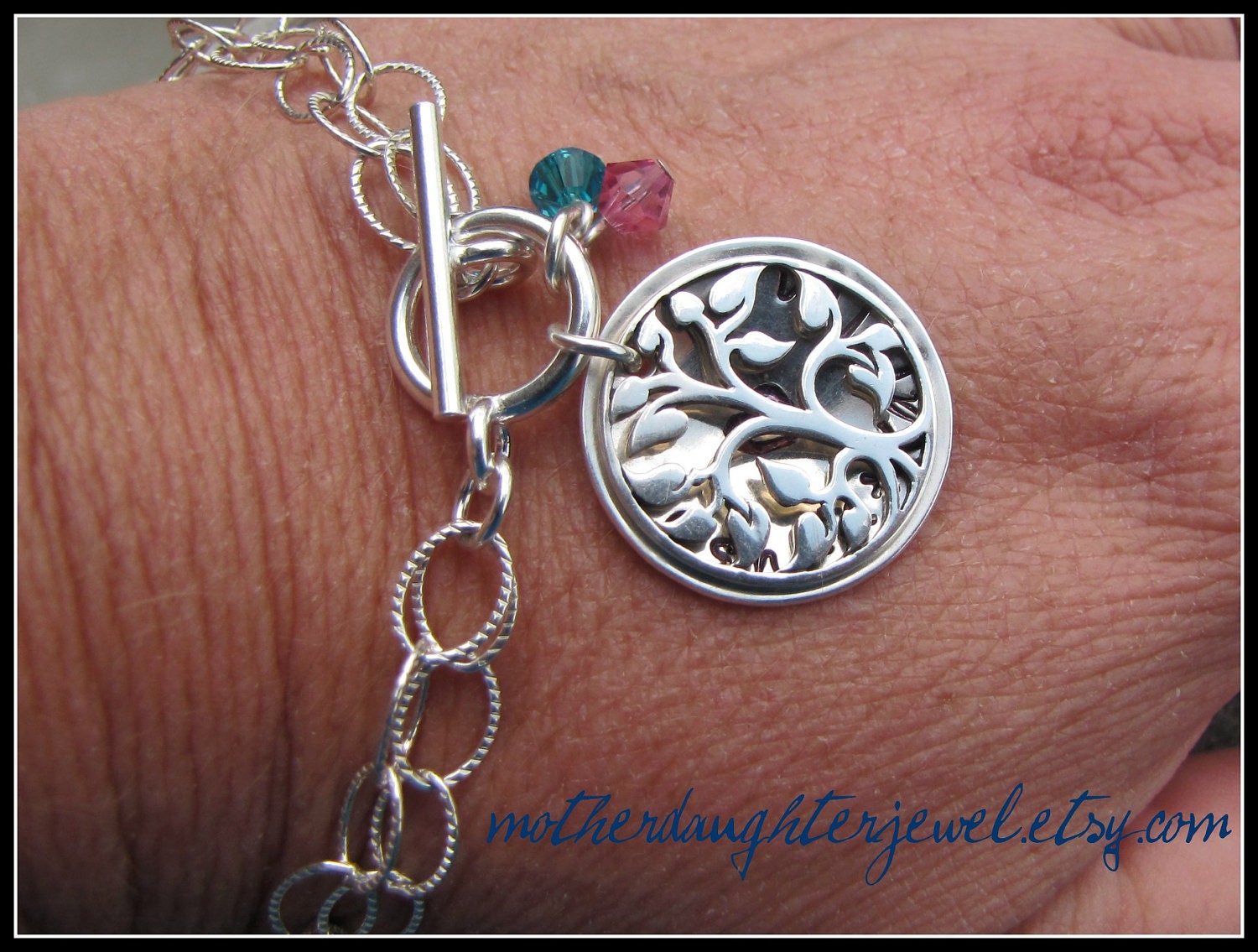 Personalized Bracelet - Hand Stamped Mommy Jewelry - Heirloom Family Tree Bracelet with Swarvoski Birthstones - Tree of Life