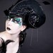 Feather, crystal, embroidered ram horn headpiece