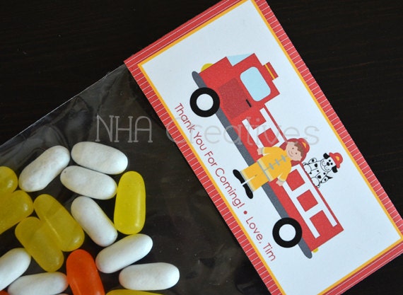 Personalized Treat Bag Topper - Fire Truck with Fireman and Dalmatian - DIY Printable Digital File