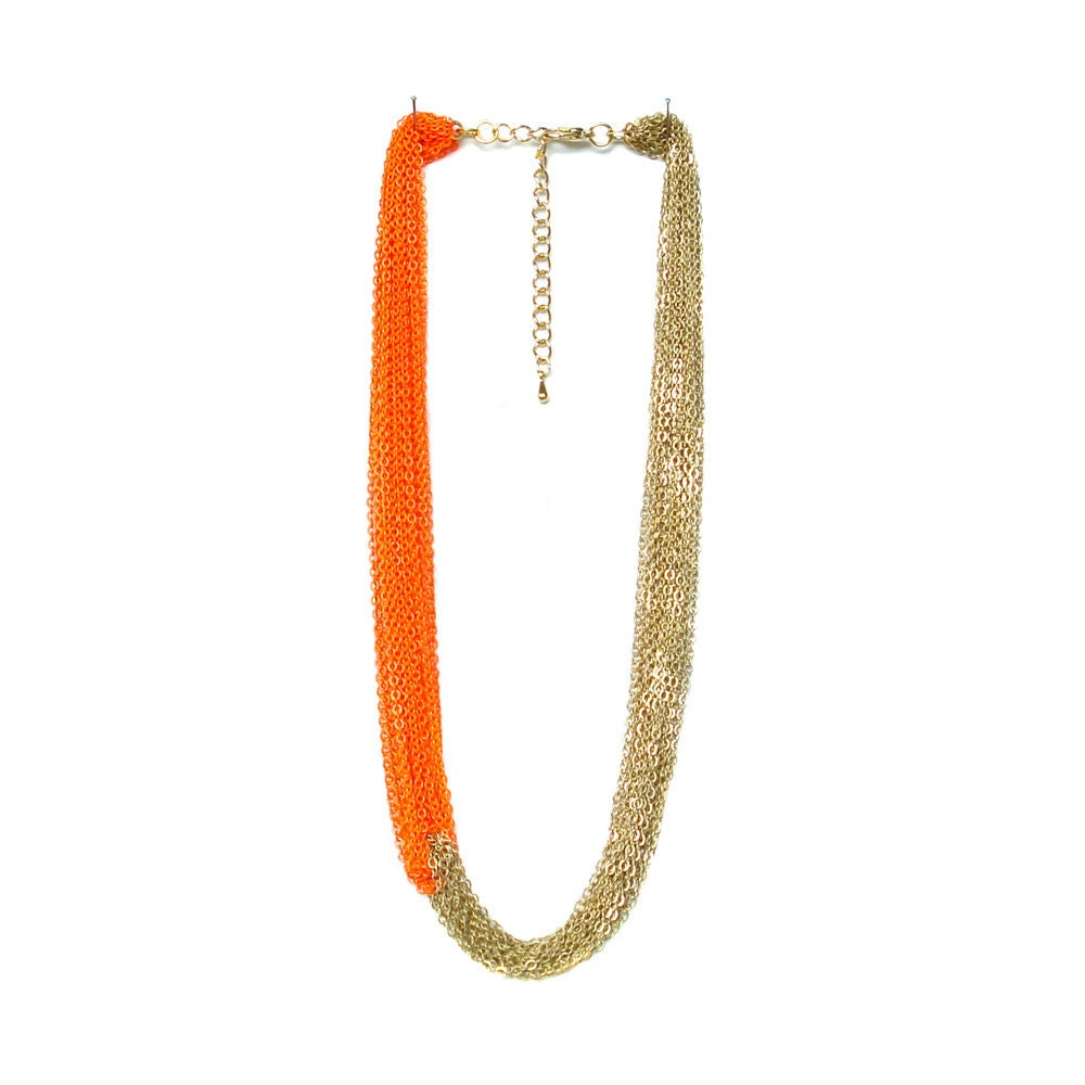 Multi Strand Neon Orange Chain Necklace