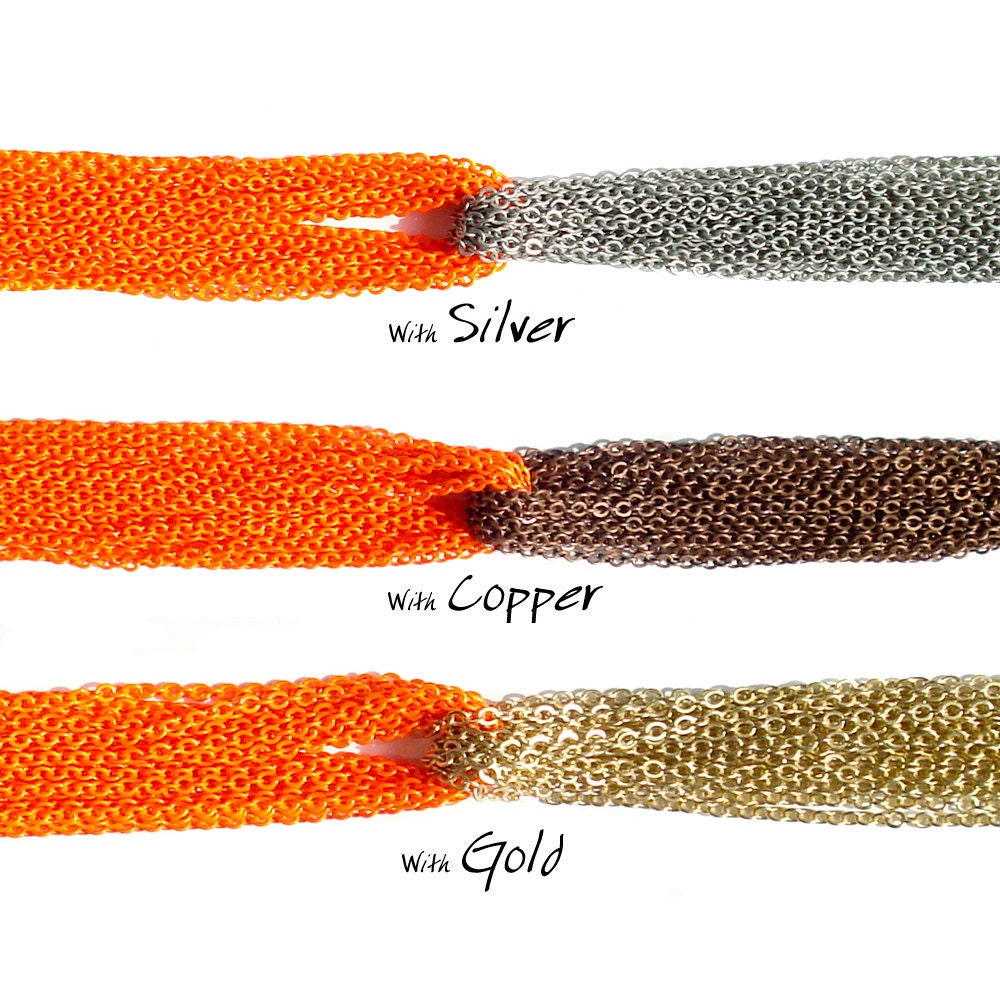 Multi Strand Neon Orange Chain Necklace