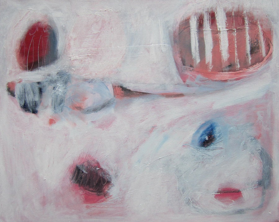 ORIGINAL OIL PAINTING abstract white red blue