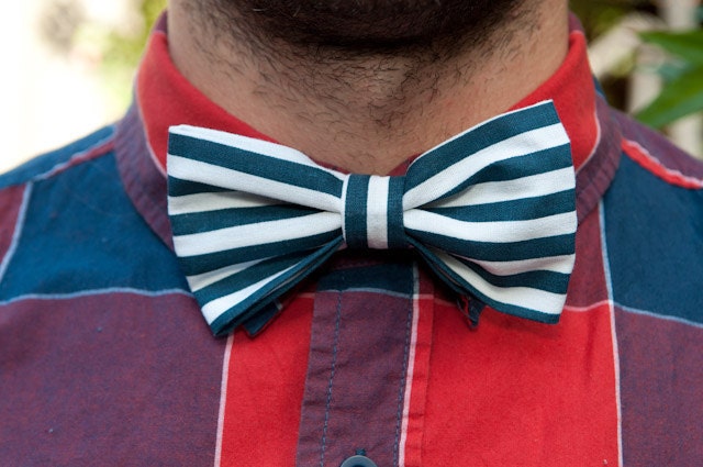 Nautical Love Blue & White Striped Bow Tie
