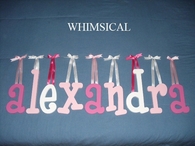 SALE 3.00 per letter :) 8" Size Painted Wall Letters Wooden (8.00 shipping on entire order) Whimsical Font Gifts and Decor