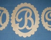Personalized Hanging 3 Piece Scalloped Monogram Set Unpainted Frames Letters Nursery Childrens Gifts and Decor