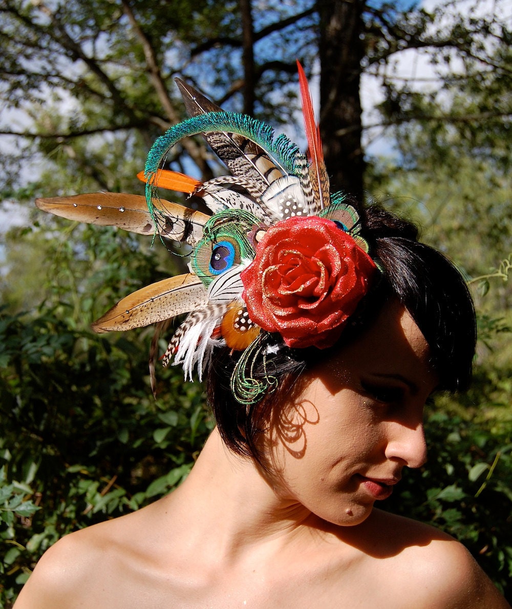 ROSE RED Feather Headdress