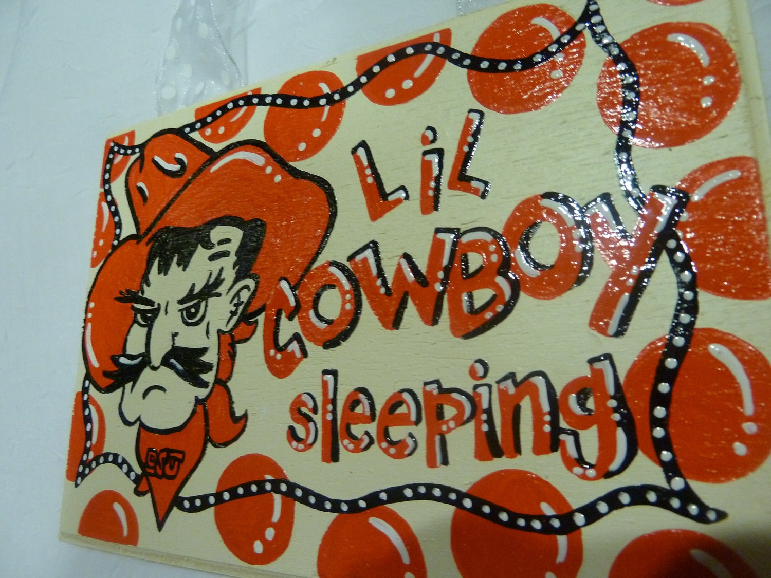 Oklahoma State University Cowboys Baby Sleeping Sign, Hand painted OSU nursery decor