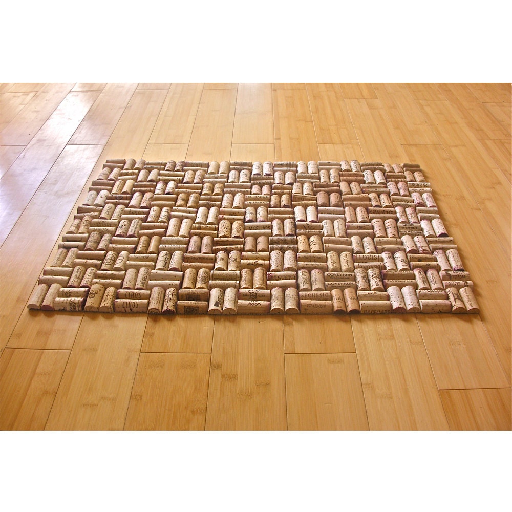 Upcycled wine cork bath mat with weave pattern