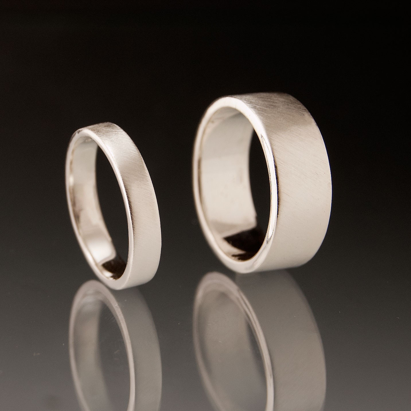 Simple Flat Wedding Rings in Sterling, Set of 2 Wedding Bands