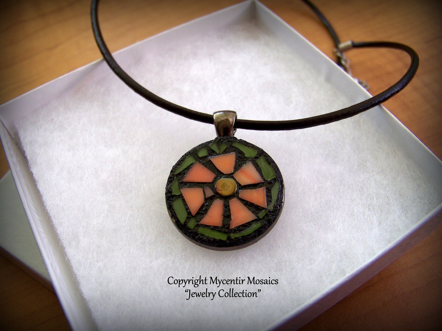 Mosaic Peach Flower Pendant (Stained Glass)