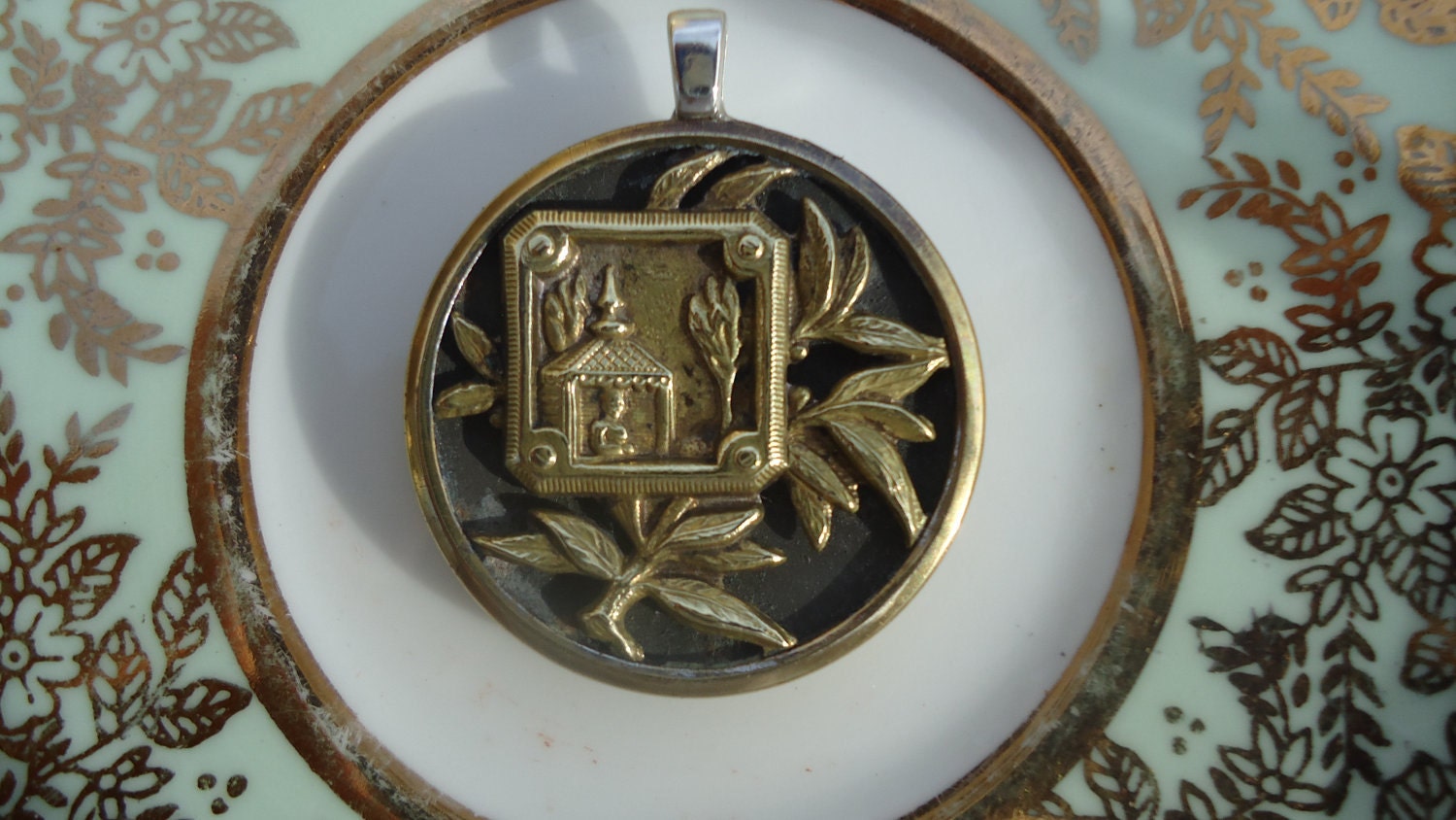 Antique Button Pendant, Asian