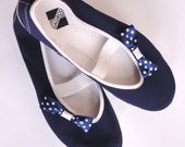 navy polka dot bow / winter christmas blue sailor ballet flats shoes jarmilki wedding woman bride poletsy fashion gift december trends
