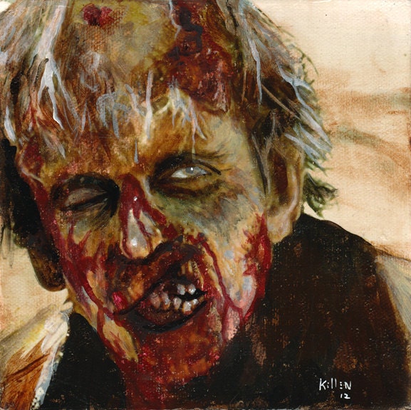 Zombie 56 Steven M. original zombie painting 6"x6"