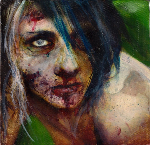 Zombie 65 Megan D. original zombie painting 6"x6"