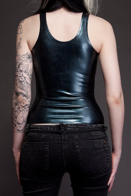 Latex zip front vest top.