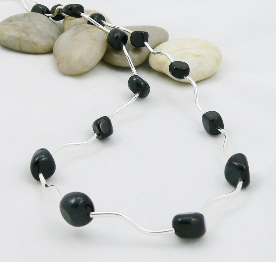 Blue Tiger's Eye and Sterling Silver Curvy Necklace