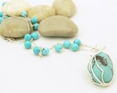 Wire Wrapped Turquoise Pendant Necklace - Natural Nevada Turquoise - Sterling Silver - OOAK Necklace - Artisan Jewelry