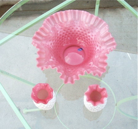 Lovely 3 piece Fenton Hobnail Milk Glass Set