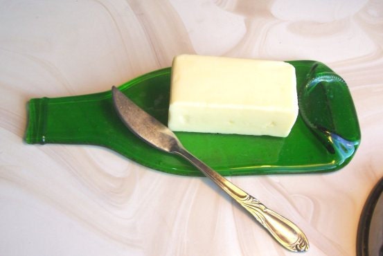 Recycled wine bottle butter dish hostess gift upcycled