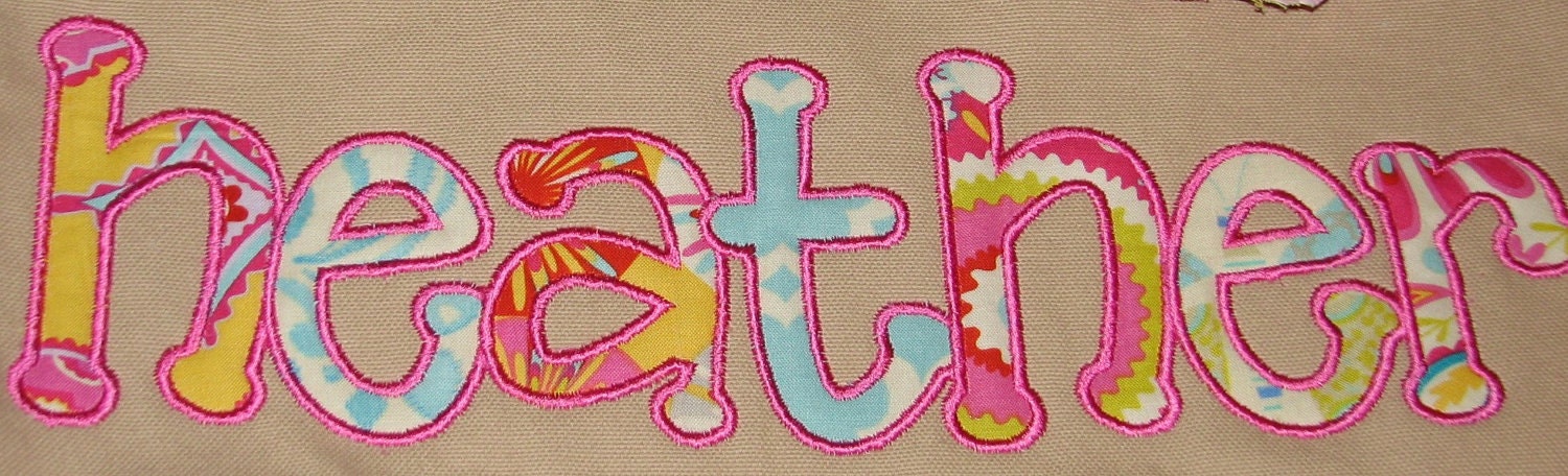 Large Raw Edge Messenger Bag- Applique Diaper Bag-Personalized Name with RAGGY FLOWER- Pink and Turquoise