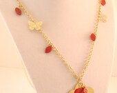 Spring necklace. Flower necklace. Long necklace. Gold necklace. Acuarela Necklace.