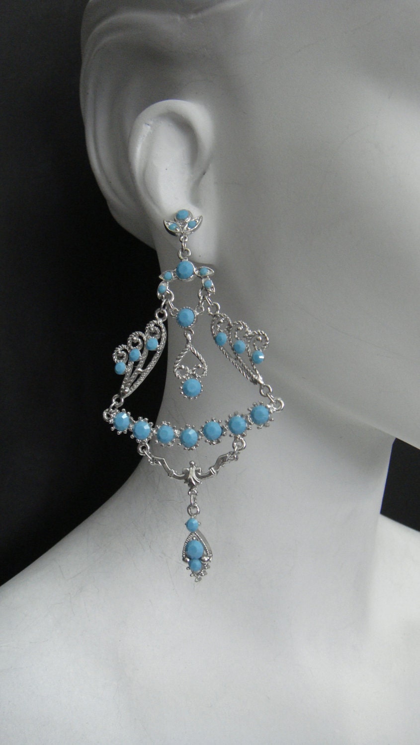 Summer Yacht - Made WithTurquoise Swarvoski Crystals and Silver Plated Chandelier Earrings Earrings 6135E