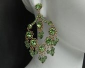 Flora Light Green Swarovski Crystal Antique Gold Earrings 6301E