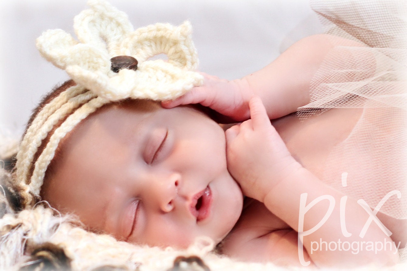 2 & 3 Strand Headband with Five Flowers - Baby to Adult sizes CROCHET PATTERN instant download