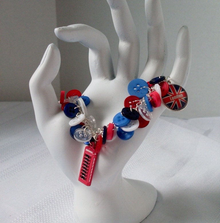 Handmade Button Charm Bracelet-Destination London