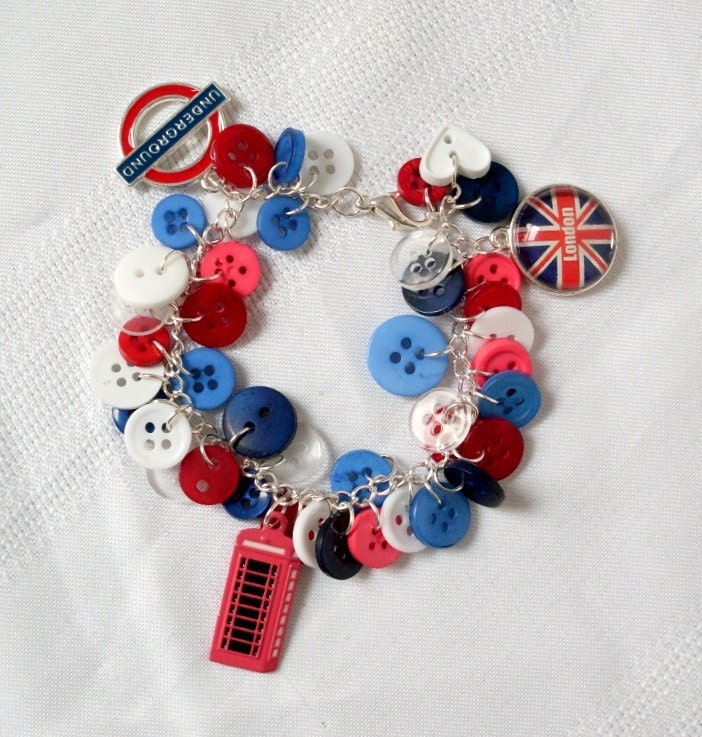 Handmade Button Charm Bracelet-Destination London