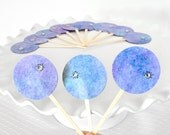 Galaxy Nebula Cupcake Toppers Outer Space Moon and Stars for Kid's or Adult's Birthday Parties Unisex Aqua, Pastel Blue and Purple Set of 12