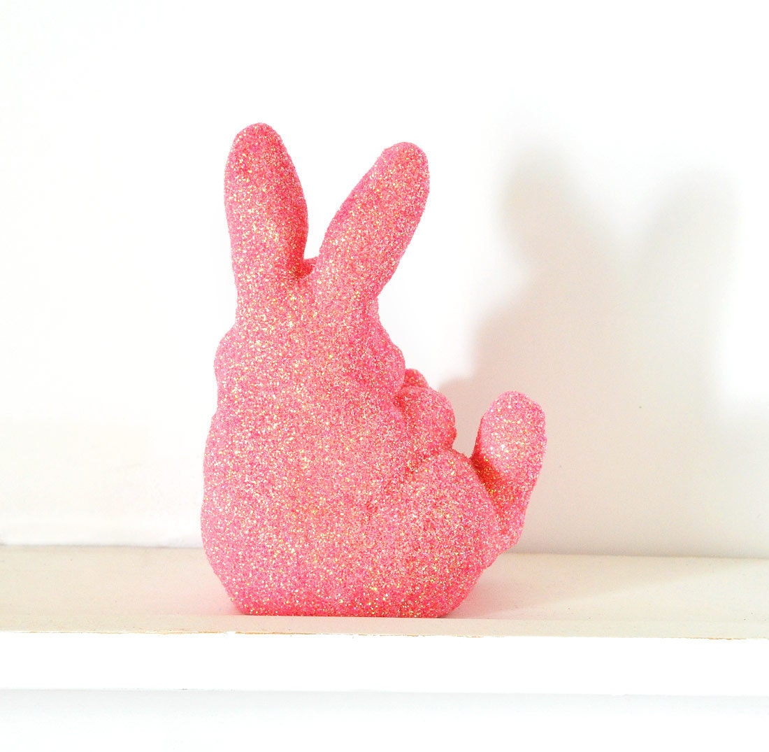 Pink Glitter Easter Bunny Rabbit for Baby Shower Table Settings, Girl Nursery Decor, Spring Birthday Parties or Home Decorations