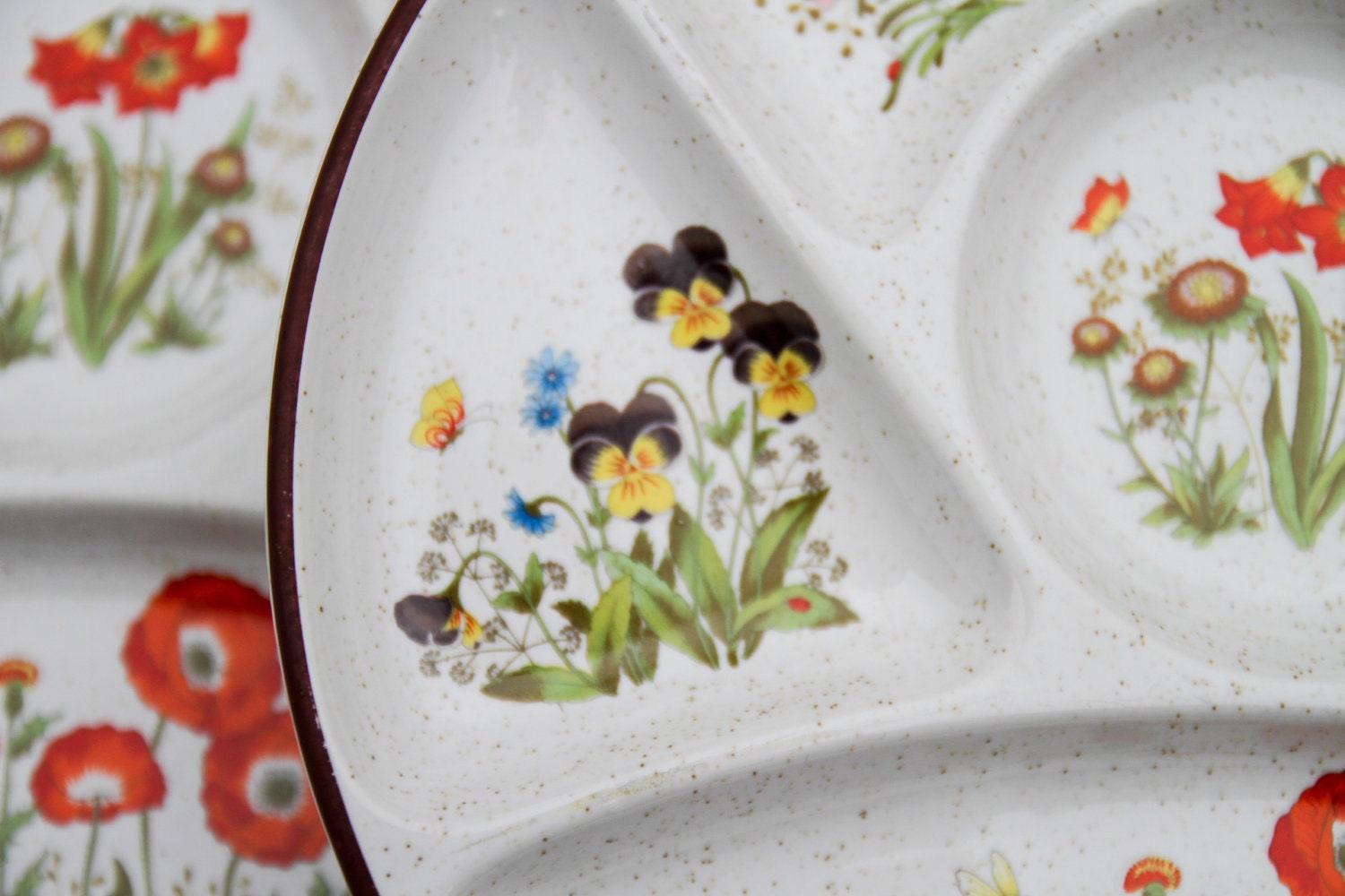 Gourmet or tapas plates with print of wild flowers