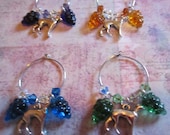 Set of 4 beaded wine glass charms w/ Greyhounds