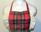 Darling 1940's PLAID Holiday RUFFLE Full Apron