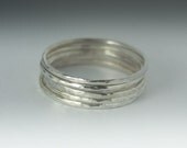 Silver Stacking Rings - Set of Five Sterling Silver Hammered Rings