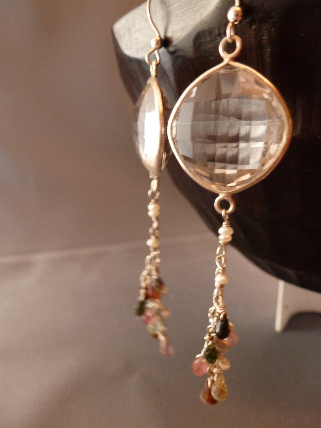 sterling silver chandalier earrings with tourmaline