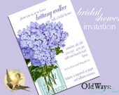 Mason Jar Bridal Shower Invitation Purple Hydrangea Vintage - Printable Custom Invite DIY 5x7 Digital JPEG and PDF Files
