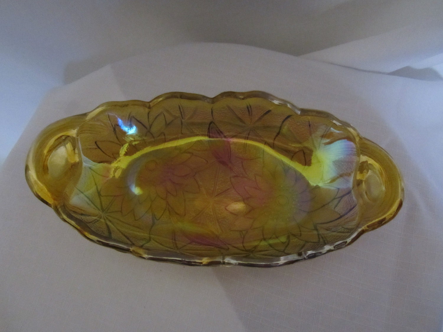 Vintage Amber Marigold Indiana Glass Relish Dish