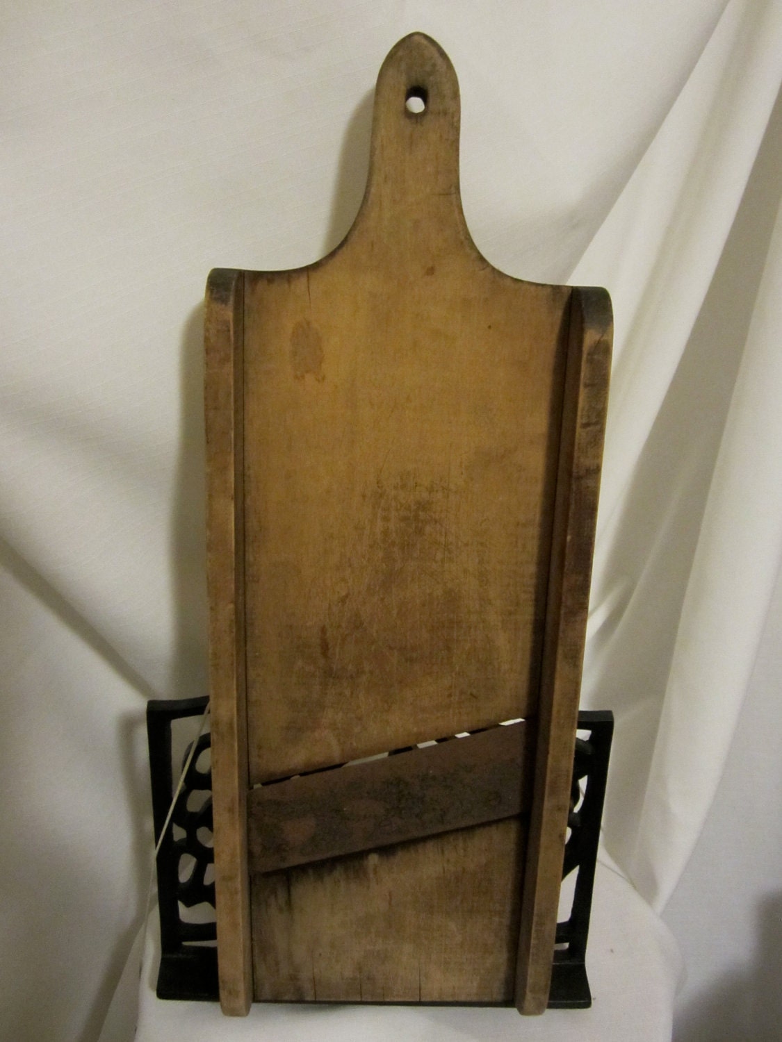 Primative Wood Mandolin Vegetable Slicer with Large Angled Metal Blade
