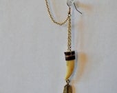 Sabertooth Tribal Tusk and Feather Charm Ear Cuff Earring