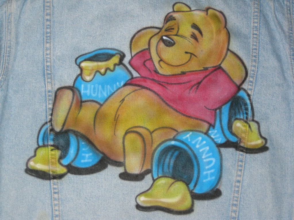 Vintage 1980s Bugle Boy Winnie the Pooh Airbrushed Denim Jacket